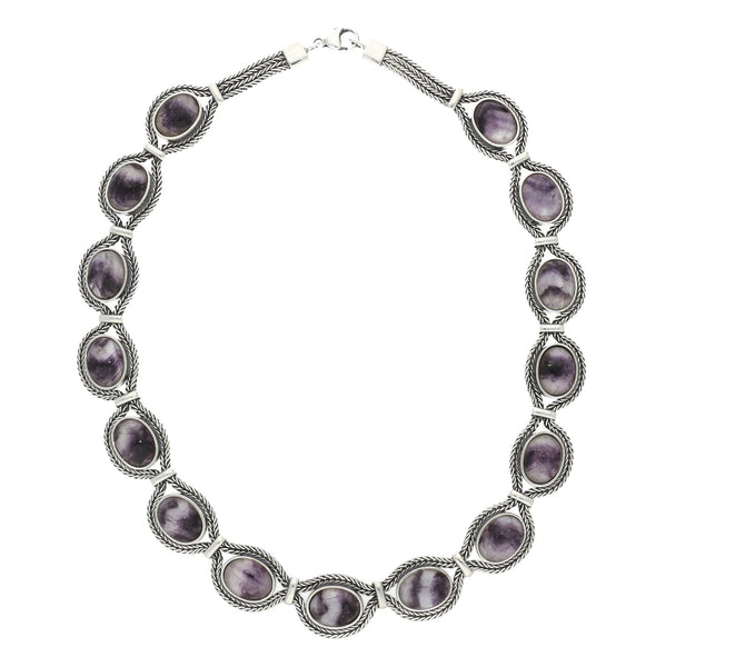 Sterling Silver Blue John Foxtail Oval Fifteen Stone Necklace. N962.