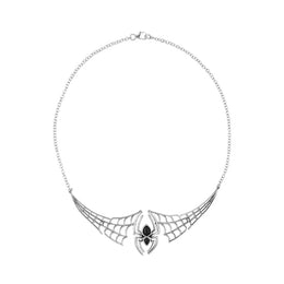 Sterling Silver Whitby Jet Spider Extended Web Necklace, N987.