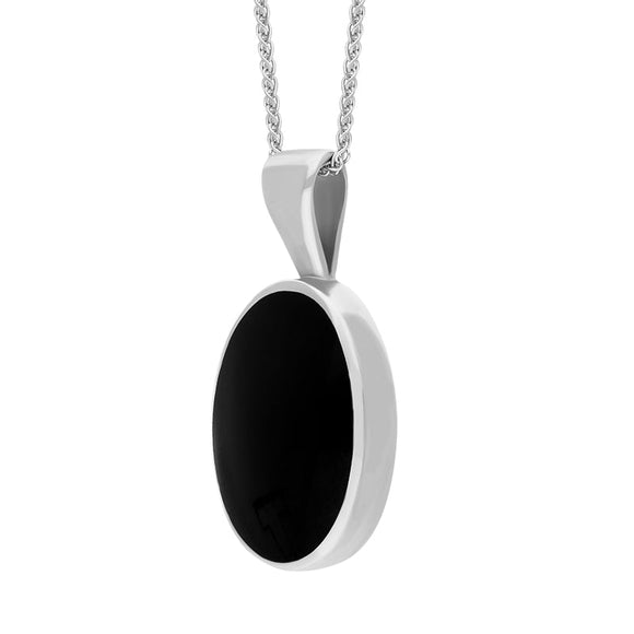 Sterling Silver Whitby Jet Oval Necklace. P019. 