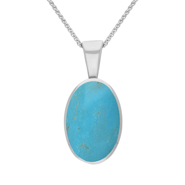 18ct White Gold Turquoise Oval Necklace. P019. 