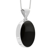 18ct White Gold Whitby Jet Mother of Pearl Hallmark Double Sided Oval Necklace