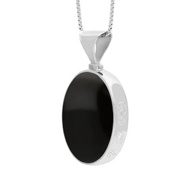 18ct White Gold Whitby Jet Mother of Pearl Hallmark Double Sided Oval Necklace