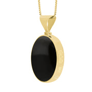 18ct Yellow Gold Whitby Jet Malachite Hallmark Double Sided Oval Necklace