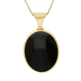 18ct Yellow Gold Whitby Jet Mother of Pearl Hallmark Double Sided Oval Necklace