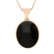 9ct Rose Gold Whitby Jet Malachite Hallmark Double Sided Oval Necklace, P147_FH