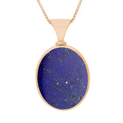 9ct Rose Gold Whitby Jet Lapis Lazuli Hallmark Double Sided Oval Necklace, P147_FH