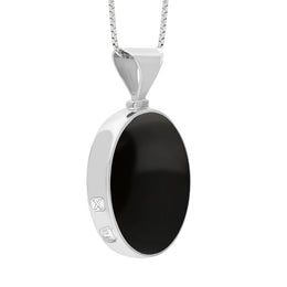 9ct White Gold Blue John Whitby Jet Hallmark Double Sided Oval Necklace