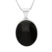 9ct White Gold Whitby Jet Lapis Lazuli Hallmark Double Sided Oval Necklace, P147_FH