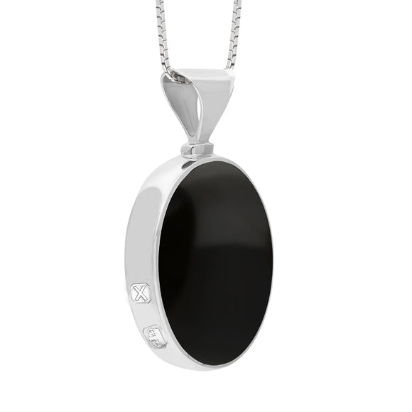9ct White Gold Whitby Jet Turquoise Hallmark Double Sided Oval Necklace