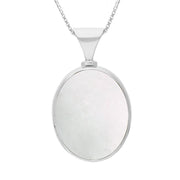 9ct White Gold Whitby Jet Mother of Pearl Hallmark Double Sided Oval Necklace, P147_FH
