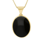 9ct Yellow Gold Whitby Jet Malachite Hallmark Double Sided Oval Necklace