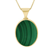 9ct Yellow Gold Whitby Jet Malachite Hallmark Double Sided Oval Necklace, P147_FH