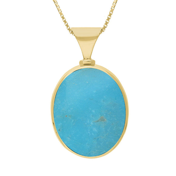 9ct Yellow Gold Whitby Jet Turquoise Hallmark Double Sided Oval Necklace, P147_FH
