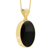 9ct Yellow Gold Whitby Jet Turquoise Hallmark Double Sided Oval Necklace