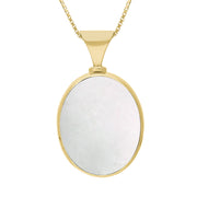 9ct Yellow Gold Whitby Jet Mother of Pearl Hallmark Double Sided Oval Necklace, P147_FH