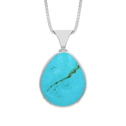 18ct White Gold Whitby Jet Turquoise Hallmark Double Sided Pear-shaped Necklace