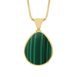 18ct Yellow Gold Whitby Jet Malachite Hallmark Double Sided Pear-shaped Necklace