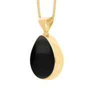 18ct Yellow Gold Whitby Jet Malachite Hallmark Double Sided Pear-shaped Necklace