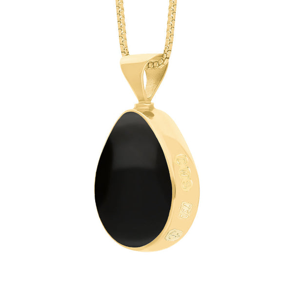 18ct Yellow Gold Whitby Jet Malachite Hallmark Double Sided Pear-shaped Necklace