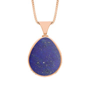 9ct Rose Gold Whitby Jet Lapis Lazuli Hallmark Double Sided Pear-shaped Necklace, P148_FH