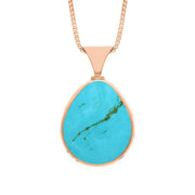 9ct Rose Gold Whitby Jet Turquoise Hallmark Double Sided Pear-shaped Necklace, P148_FH