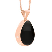 9ct Rose Gold Whitby Jet Mother of Pearl Hallmark Double Sided Pear-shaped Necklace