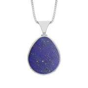 9ct White Gold Whitby Jet Lapis Lazuli Hallmark Double Sided Pear-shaped Necklace, P148_FH
