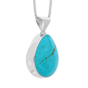 9ct White Gold Whitby Jet Turquoise Hallmark Double Sided Pear-shaped Necklace