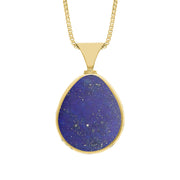9ct Yellow Gold Whitby Jet Lapis Lazuli Hallmark Double Sided Pear-shaped Necklace, P148_FH