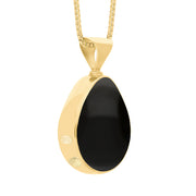 9ct Yellow Gold Whitby Jet Lapis Lazuli Hallmark Double Sided Pear-shaped Necklace