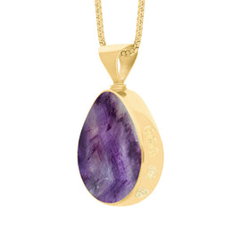 9ct Yellow Gold Blue John Mother of Pearl Hallmark Double Sided Pear-shaped Necklace