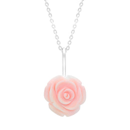 Sterling Silver Pink Conch Tuberose 20mm Rose Necklace