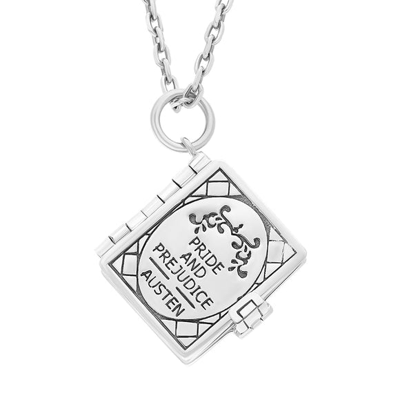 Sterling Silver Pride And Prejudice Hinged Book With Pages Charm Necklace