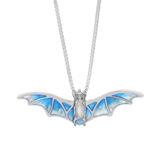 Sterling Silver  and Blue Enamel Black Rhodium Plated Bat Pendant