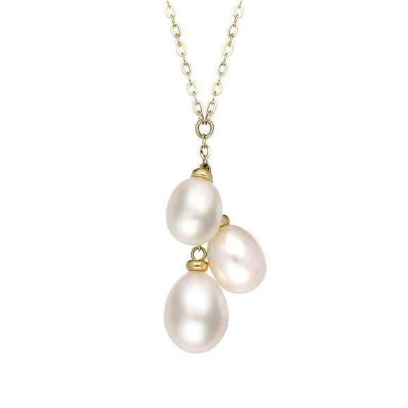00177901 18ct Yellow Gold Three Stone White Pearl Necklace, P3492C.