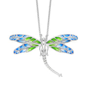 Sterling Silver Blue and Green Enamel Dragonfly Pendant