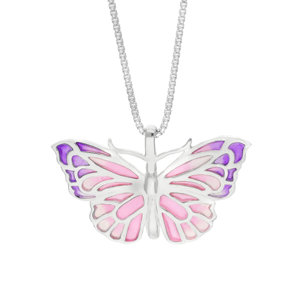 Sterling Silver Pink Enamel Butterfly Pendant