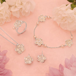 Sterling Silver White Enamel Diamond Flower Pendant