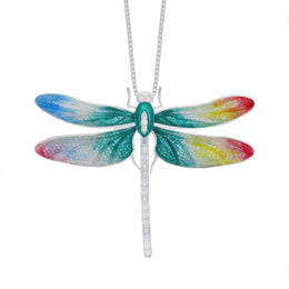 Sterling Silver Multicoloured Enamel Diamond Dragonfly Pendant