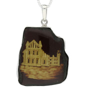 00116963 C W Sellors Carved Organic Sterling Silver Amber Abbey Rhombus Pendant PUNQ0003931