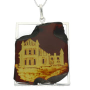 00116966 C W Sellors Carved Organic Sterling Silver Amber Abbey Surround Pendant PUNQ0003934