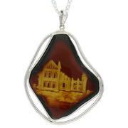 00117573 C W Sellors Carved Organic Sterling Silver Amber Abbey Pendant PUNQ0003989