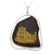 00117576 C W Sellors Carved Organic Sterling Silver Amber Abbey Pendant PUNQ0003992
