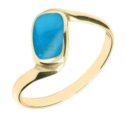 9ct Yellow Gold Turquoise Oblong Twist Ring. R001