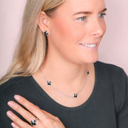 Sterling Silver Whitby Jet Bloom Four Leaf Clover Ring