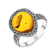 Sterling Silver Cognac Amber Basket Weave Edge Pear Ring, R1207_C
