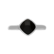 Sterling Silver Whitby Jet Cushion Ring, R406.