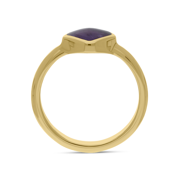 9ct Yellow Gold Blue John Cushion Ring, R406.
