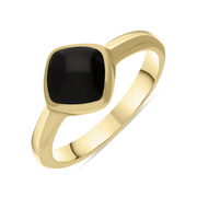 9ct Yellow Gold Whitby Jet Cushion Ring, R406.