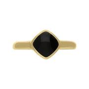 9ct Yellow Gold Whitby Jet Cushion Ring, R406.